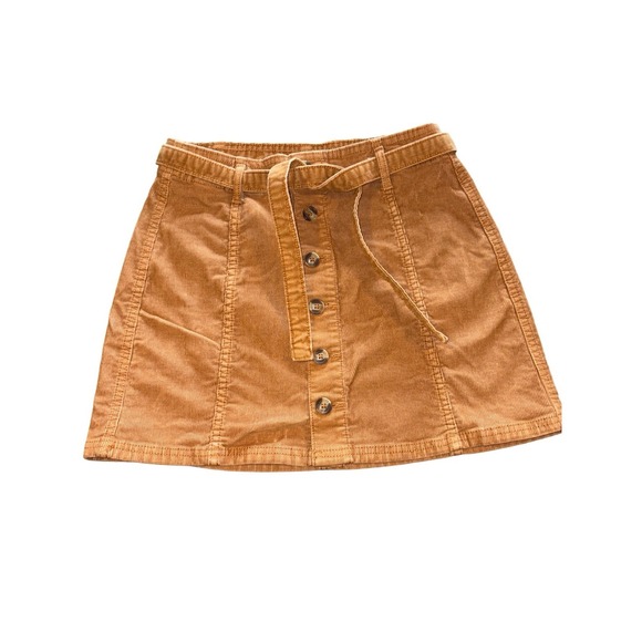 American Eagle Outfitters Dresses & Skirts - American Eagle Camel Tan Corduroy High Rise A Line Skirt Button‎ Fly Tie Size 0